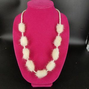 Necklace Vegan Faux Fur Ball Pearl 13" Dress Costume Gothic Punk Alt Cosplay